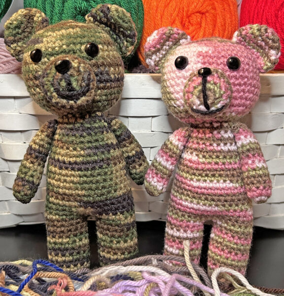 camo teddy bears, handmade crochet bear, crochet bear toy, stuffed teddy bear