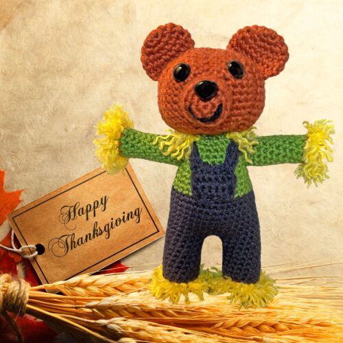 Scarecrow Teddy Bear for Fall or Thanksgiving Decoration