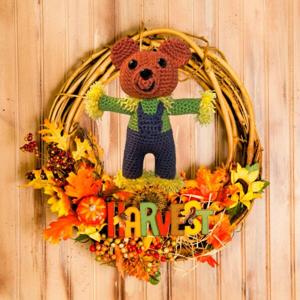 teddy bear, fall decor, thanksgiving decor, home decor, scarecrow, fall wreath